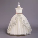 Off-White Elegant Children's sleeveless Sequined Lace Princess Party Dress
