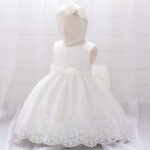 Girls Sleeveless Solid Lace Floral Dress for Infants and first Birthday Party dress, Frock - Image 2