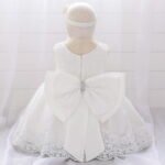 Girls Sleeveless Solid Lace Floral Dress for Infants and first Birthday Party dress, Frock - Image 3