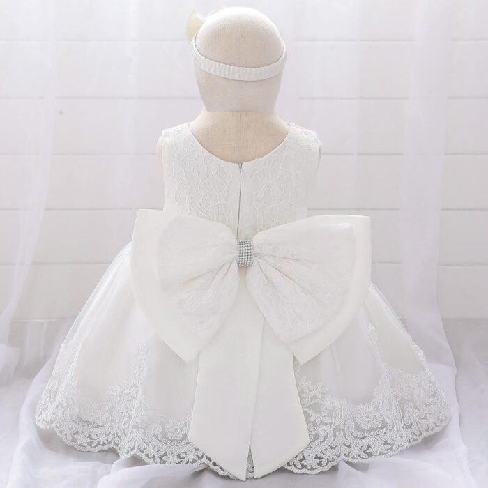 Girls Sleeveless Solid Lace Floral Dress for Infants and first Birthday Party dress, Frock - Image 3