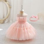 Small Girls Mesh Trailing Party Wear Dress with a matching head band | Infants Party Wear