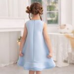 Blue Exclusive Sleeveless Girls Bow-Front Chiffon Special Occasion Party Wear Dress - Image 4